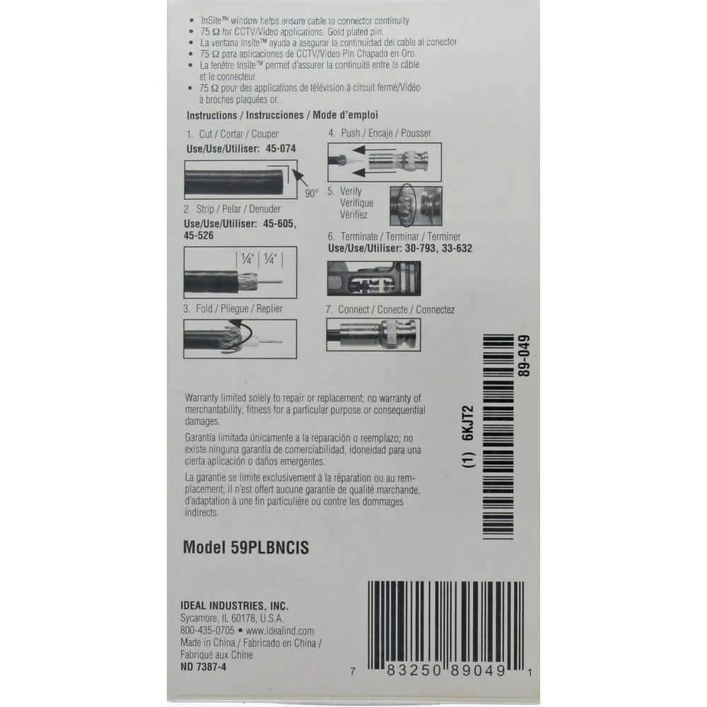 RG59 BNC Plenum Compression Connector (15-Pack) by IDEAL 4 RG59 BNC Plenum Compression Connector (15-Pack) by IDEAL - Image 4
