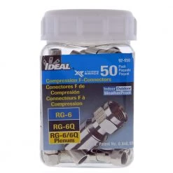 RG6/RG6 Quad Universal Coaxial Compression F-Connector (Pack of 50) by IDEAL 15 RG6/RG6 Quad Universal Coaxial Compression F-Connector (Pack of 50) by IDEAL -Cooper Bussmann sale ideal cable connectors 92 650 1d 1000