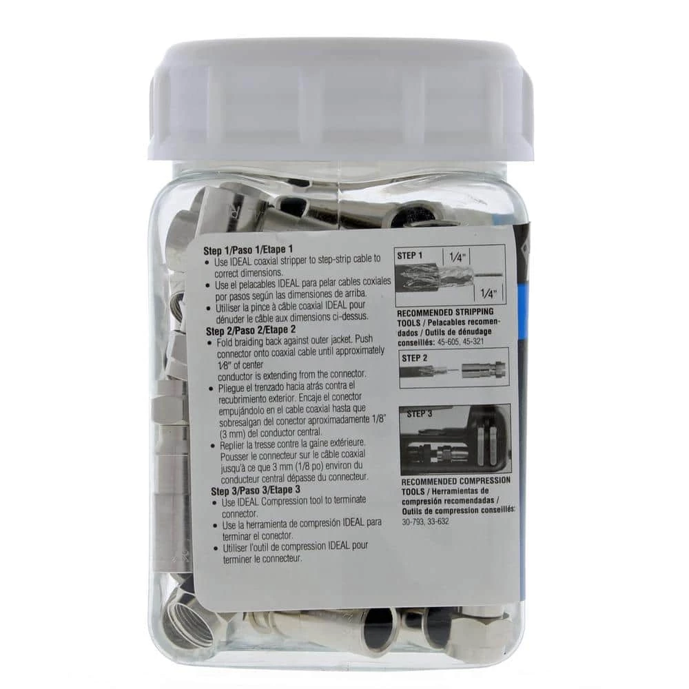 RG6/RG6 Quad Universal Coaxial Compression F-Connector (Pack of 50) by IDEAL 2 RG6/RG6 Quad Universal Coaxial Compression F-Connector (Pack of 50) by IDEAL - Image 2