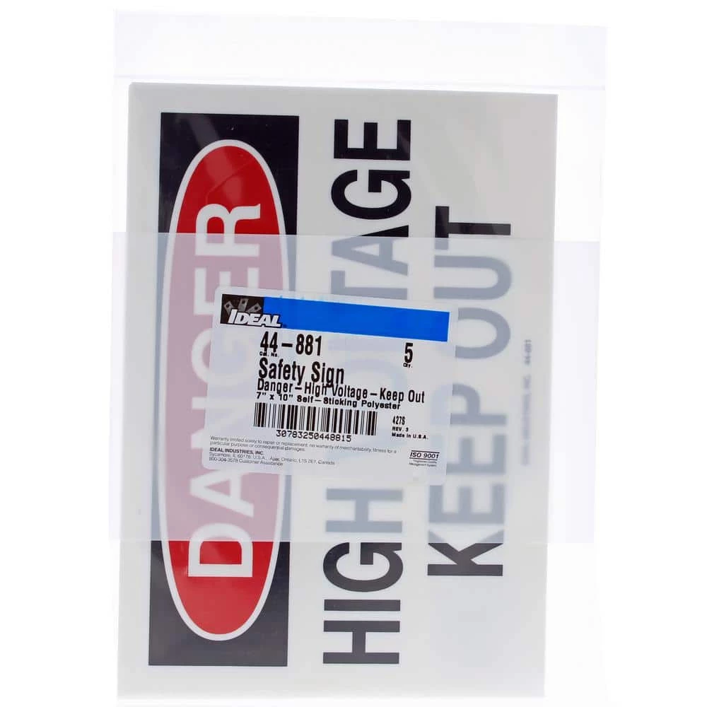 Safety Sign, "Danger High Voltage Keep Out", Adhesive - (5-Pack) by IDEAL 3 Safety Sign, "Danger High Voltage Keep Out", Adhesive - (5-Pack) by IDEAL - Image 3