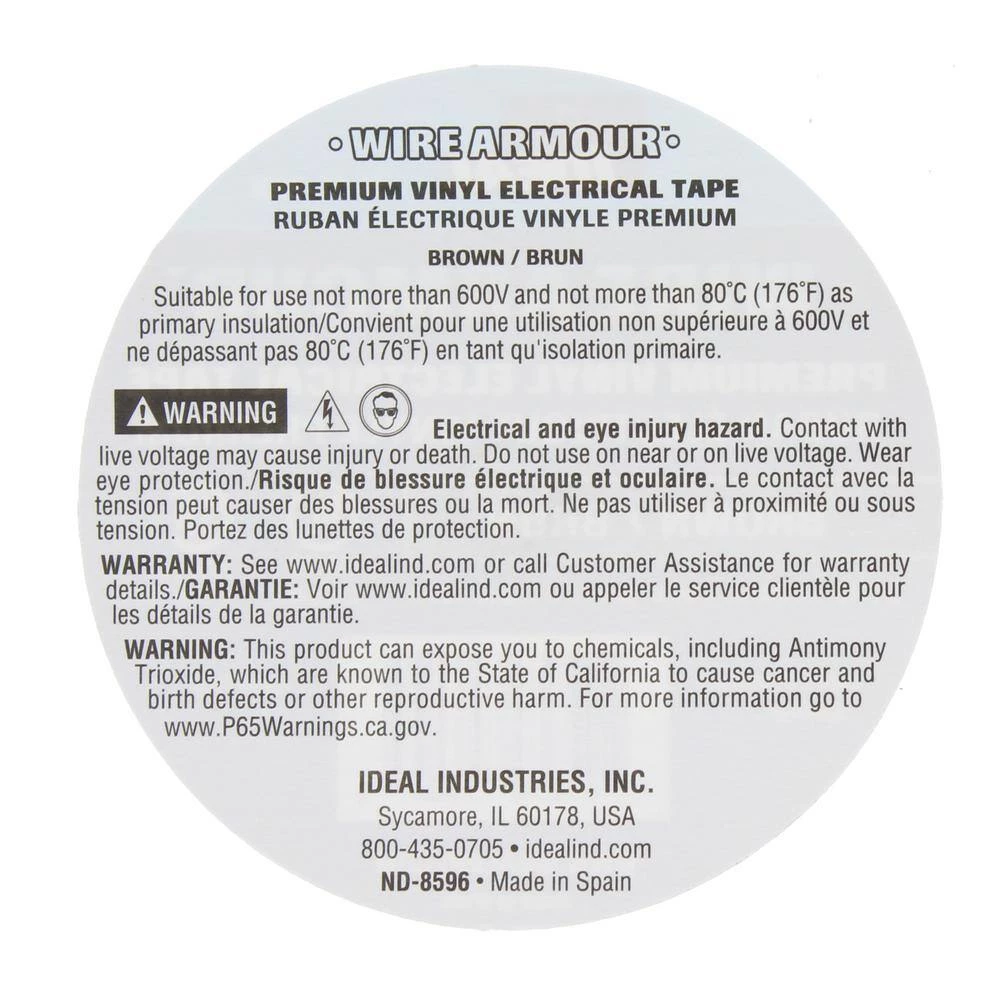 Wire Armour 3/4 in. x 66 ft. Premium Vinyl Tape, Brown (10-Pack) by IDEAL 4 Wire Armour 3/4 in. x 66 ft. Premium Vinyl Tape, Brown (10-Pack) by IDEAL - Image 4