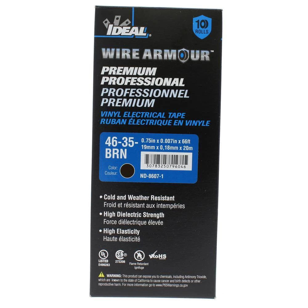 Wire Armour 3/4 in. x 66 ft. Premium Vinyl Tape, Brown (10-Pack) by IDEAL 8 Wire Armour 3/4 in. x 66 ft. Premium Vinyl Tape, Brown (10-Pack) by IDEAL - Image 8
