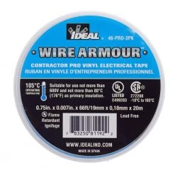 Wire Armour 3/4 in. x 66 ft. x 0.007 in. Contractor Pro Vinyl Tape, Black (3-Pack) by IDEAL -Cooper Bussmann sale ideal electrical tapes 46 pro 3pk 4f 1000