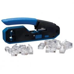 RJ45/RJ11 Modular Plug Crimper Kit Tool with 10 RJ45 (8P8C) and 10 RJ11 (6P6C) Modular Plugs by IDEAL