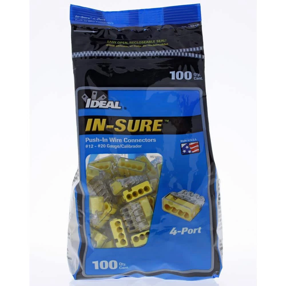 In-Sure Push-In Wire Connector, 4-Port - Yellow (100 Per Bag, Standard Package is 3 Bags) by IDEAL 5 In-Sure Push-In Wire Connector, 4-Port - Yellow (100 Per Bag, Standard Package is 3 Bags) by IDEAL - Image 5