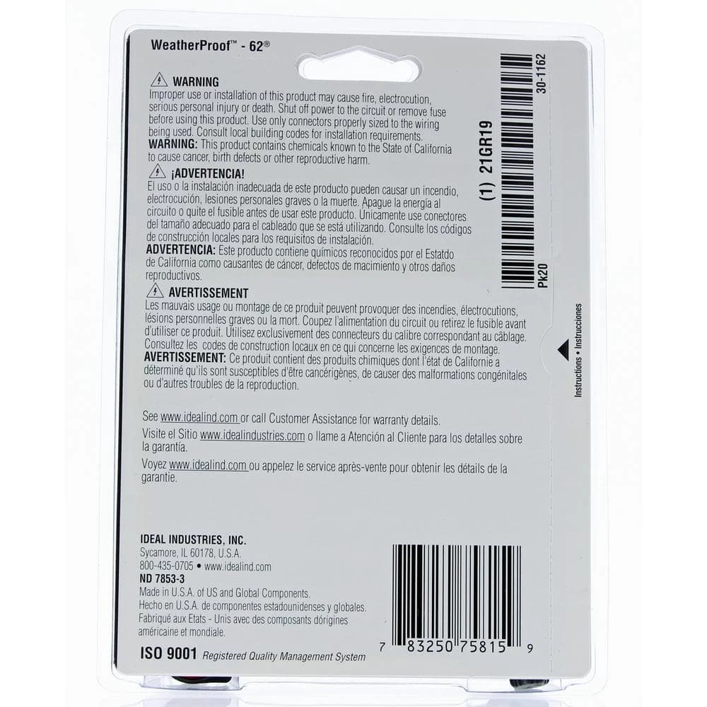 Model 62, WeatherProof Wire Connector in Gray-Red (20 per Card) by IDEAL 2 Model 62, WeatherProof Wire Connector in Gray-Red (20 per Card) by IDEAL - Image 2