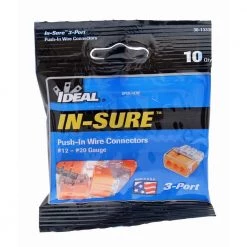 In-Sure Push-In Wire Connector 3-Port Orange (10 per Bag, Standard Package is 6 Bags) by IDEAL -Cooper Bussmann sale ideal wire connectors wire terminals 30 1333s 4f 1000 1