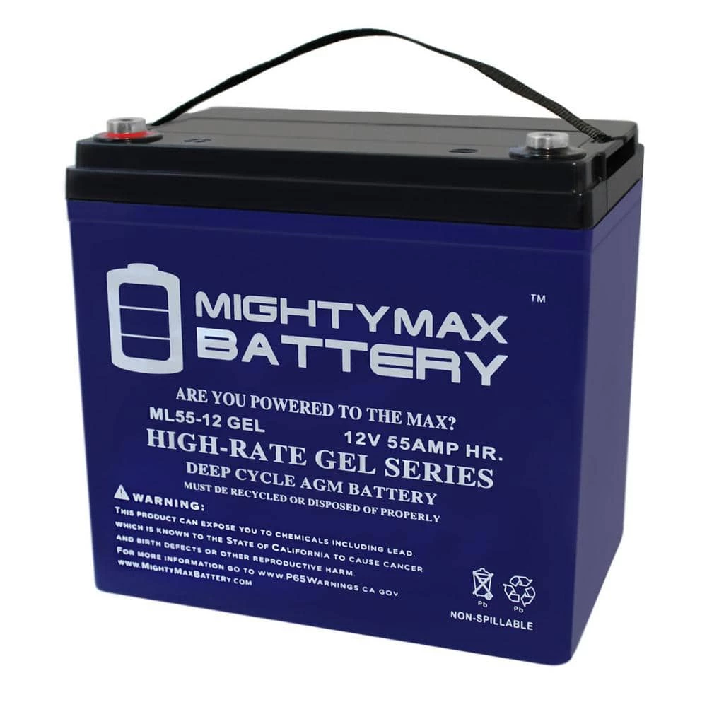 12-Volt 55 Ah Rechargeable GEL Sealed Lead Acid (SLA) Battery by MIGHTY MAX BATTERY 1 12-Volt 55 Ah Rechargeable GEL Sealed Lead Acid (SLA) Battery by MIGHTY MAX BATTERY