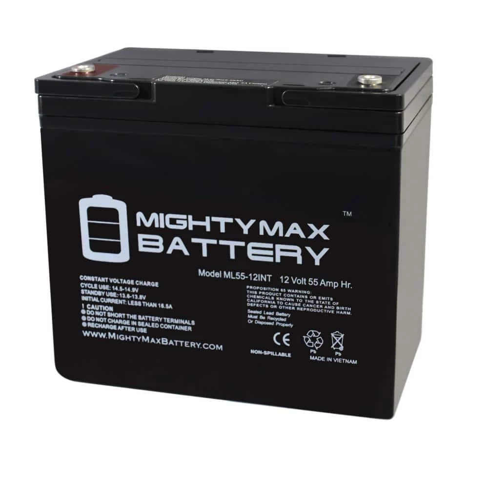 12-Volt 55 Ah Rechargeable Sealed Lead Acid (SLA) Internal Thread Battery by MIGHTY MAX BATTERY 1 12-Volt 55 Ah Rechargeable Sealed Lead Acid (SLA) Internal Thread Battery by MIGHTY MAX BATTERY