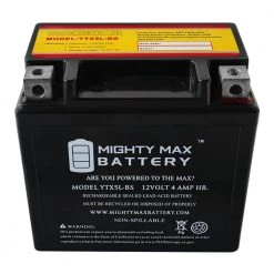 12-Volt 4 Ah 80 CCA Rechargeable Sealed Lead Acid (SLA) Powersport Battery by MIGHTY MAX BATTERY -Cooper Bussmann sale mighty max battery 12v batteries ytx5l bs3 fa 1000