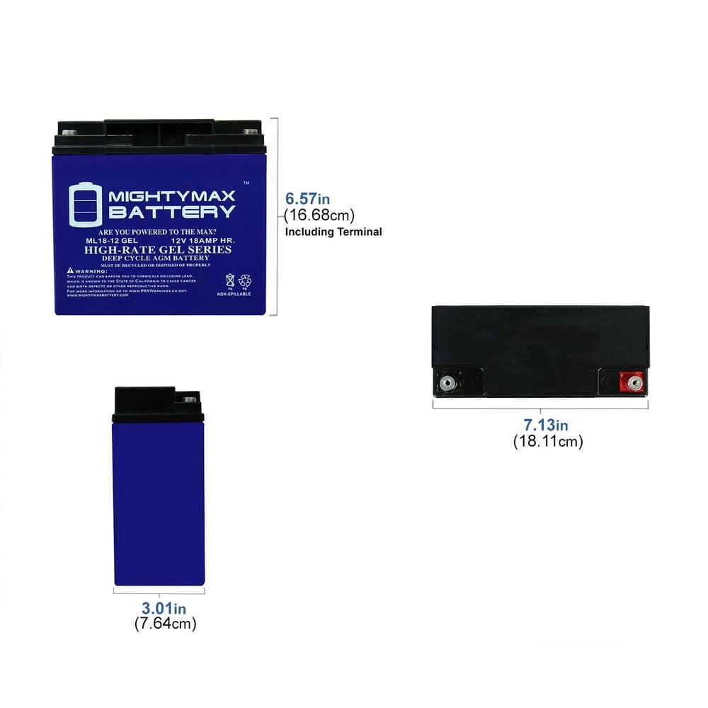 12V 18AH GEL Battery Replacement for Baoshi 6-DZM-20 6DZM20 by MIGHTY MAX BATTERY 2 12V 18AH GEL Battery Replacement for Baoshi 6-DZM-20 6DZM20 by MIGHTY MAX BATTERY - Image 2