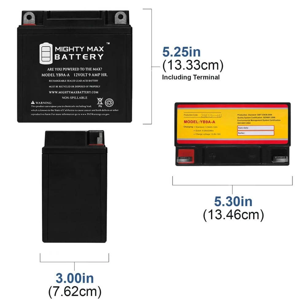 YB9A-A 12V 9AH Battery Replacement for 4140008 44043 740-1872 by MIGHTY MAX BATTERY 5 YB9A-A 12V 9AH Battery Replacement for 4140008 44043 740-1872 by MIGHTY MAX BATTERY - Image 5
