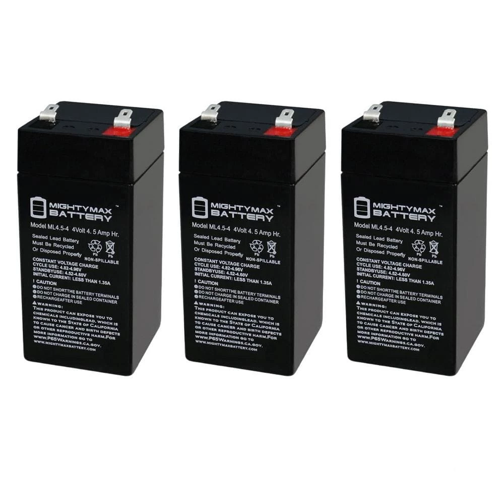 4-Volt 4.5 Ah SLA (Sealed Lead Acid) AGM Type Replacement Battery (3-Pack) by MIGHTY MAX BATTERY 1 4-Volt 4.5 Ah SLA (Sealed Lead Acid) AGM Type Replacement Battery (3-Pack) by MIGHTY MAX BATTERY